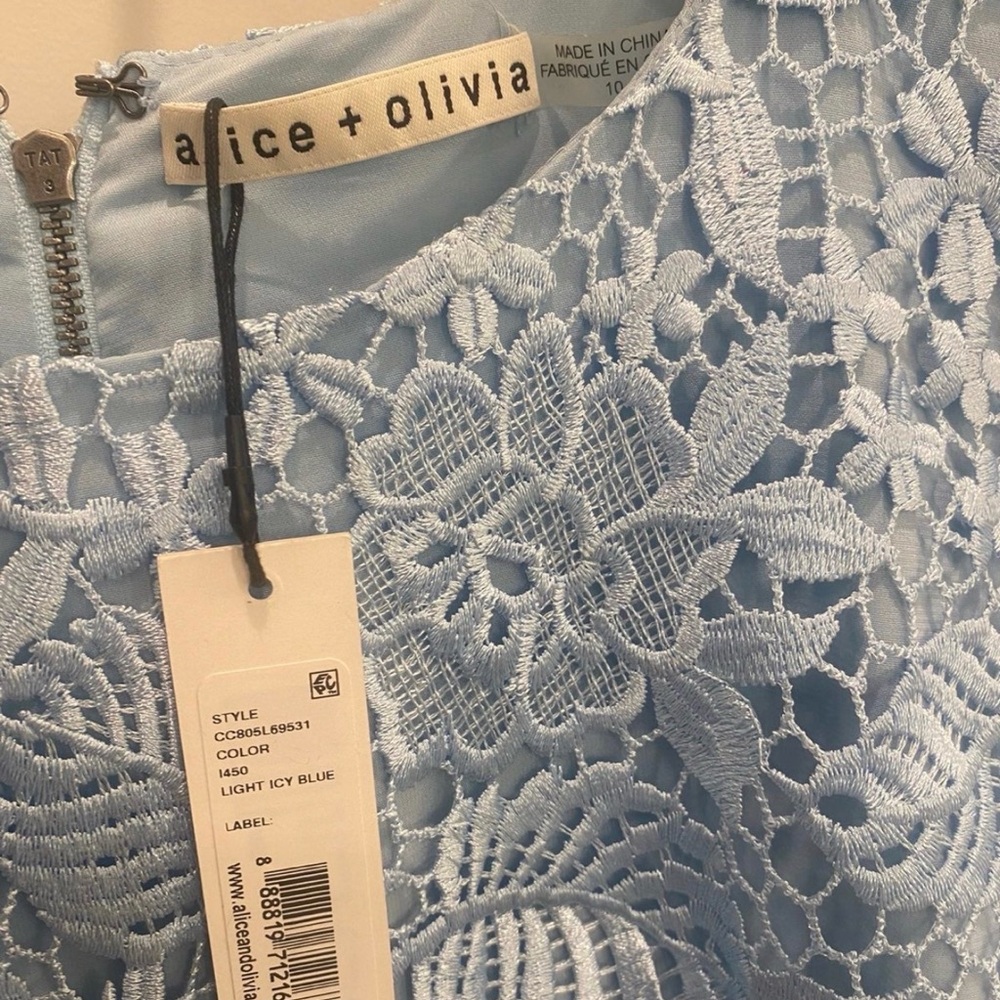 Alice + Olivia Rapunzel Lace Mini Dress Icy Blue  (light blue) NWT Size 10 - Picture 4 of 17